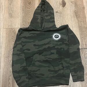 Camouflage Pullover Hoodie with Chest Emblem - Green Camo